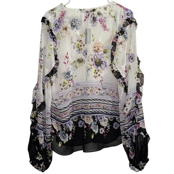 White House Black Market Women L Top Floral Cottagecore Ruffle Garden Fairy Work - Picture 3 of 10